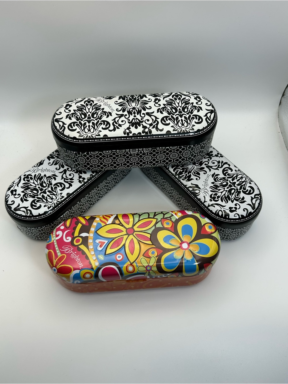 Brighton Floral Sunglass Tins Cases Qty 4 Multicolor Black & White 6.5" x 2.5" - Picture 3 of 10